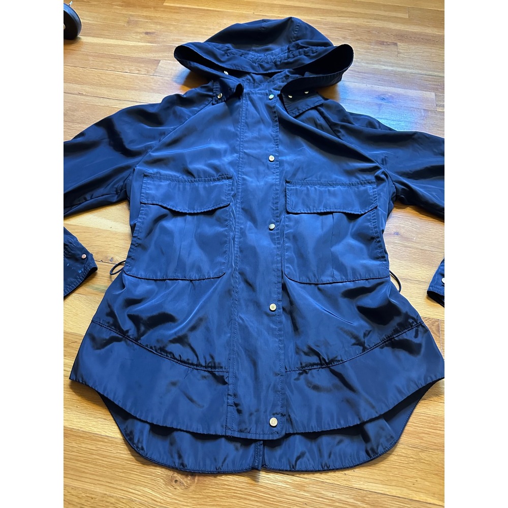 Zara Basic Navy Blue Utility Jacket Hooded Gold Hardware Anorak Small
